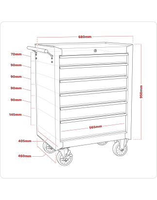 Rollcab 6 tiroirs avec glissières à roulement à billes - Rouge