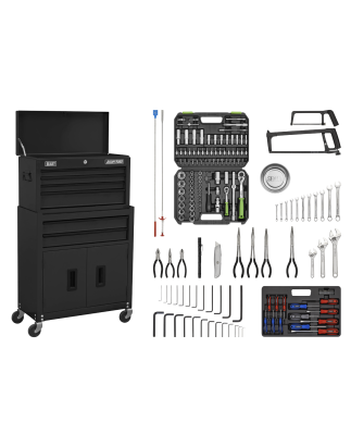 Topchest & Rollcab Combination 6 Drawer with Ball-Bearing Slides - Black & 170pc Tool Kit